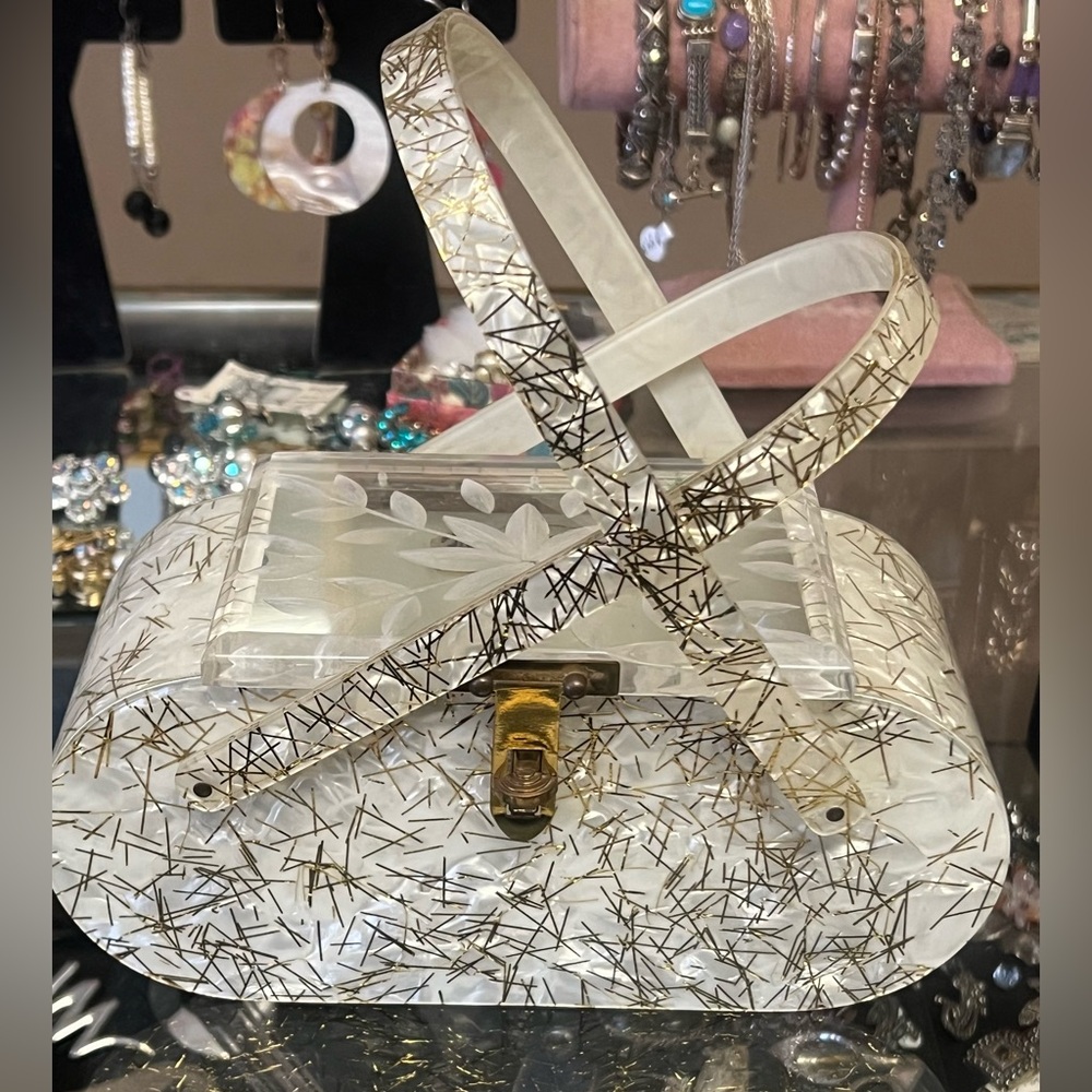 Elegant Vintage 50’s Miami Box Purse White and Gold Women's Handbag